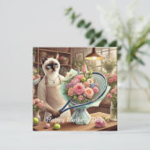 テニスプレーヤーのために美しい花を飾る猫 シーズンカード (スタンド正面)