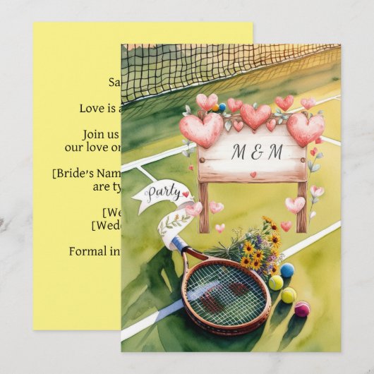 テニスプレーヤーの結婚式の日程を保存しよう 招待状 (正面/裏面)