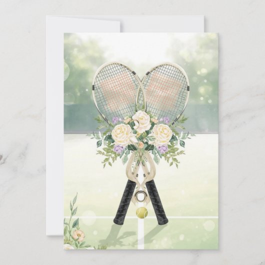 テニスプレーヤーの結婚式のSave the date 招待状 (正面)