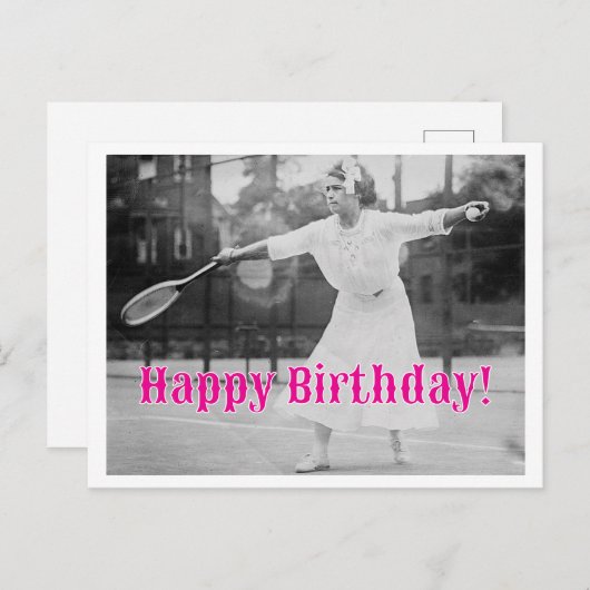 テニスプレーヤーの誕生日おめでとう ヴィンテージ女性 ポストカード (正面/裏面)