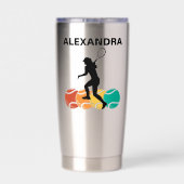 テニスプレーヤーガールテニスガール誕生日 保温保冷タンブラー (背面)