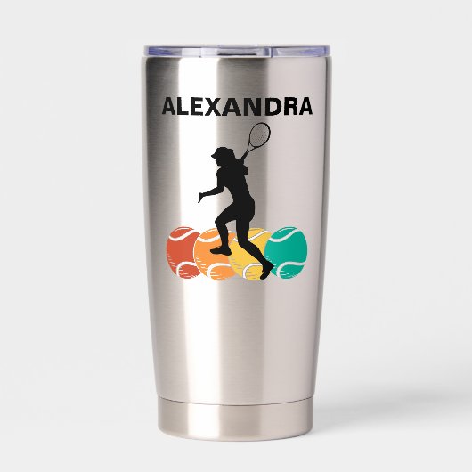 テニスプレーヤーガールテニスガール誕生日 保温保冷タンブラー (正面)