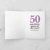 テニスプレーヤークイーンオブコートパープル誕生日 カード (内部)