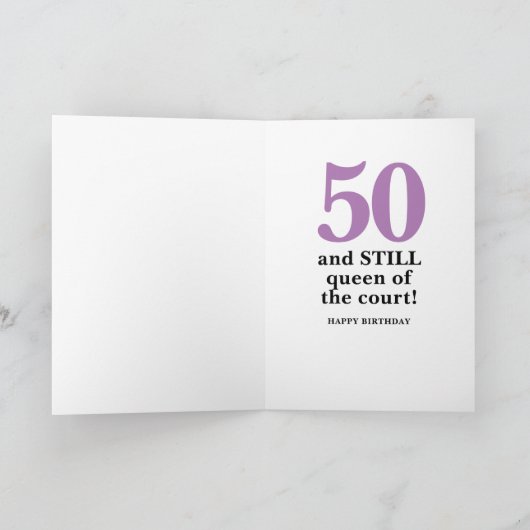 テニスプレーヤークイーンオブコートパープル誕生日 カード (内部)