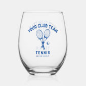 テニスプレーヤークラブチーム名パーソナライズされた青 ステムなしワイングラス (正面)