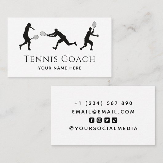 テニスプレーヤーシルエット白黒ソーシャルメディア 名刺 (正面/裏面)