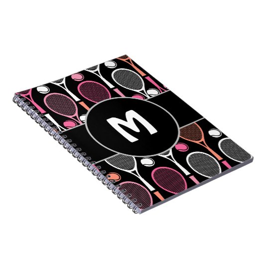 テニスプレーヤーチーム名パーソナライズドモノグラム ノートブック (右側)