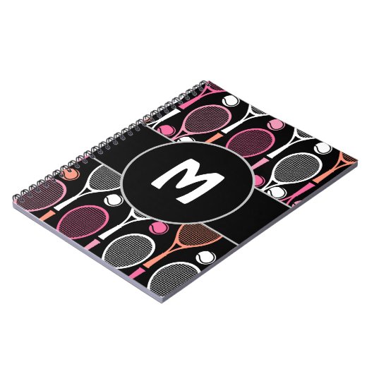 テニスプレーヤーチーム名パーソナライズドモノグラム ノートブック (左側)