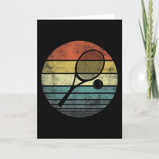 テニスプレーヤーレトロサンセットテニスラケット&ボール カード (正面)