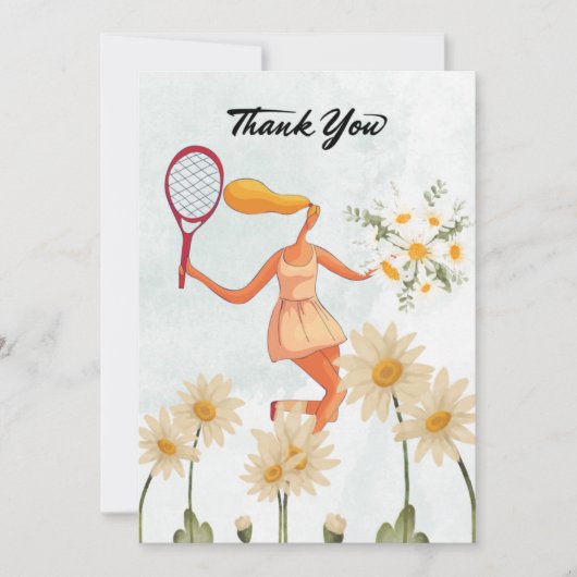テニスプレーヤー花の水彩ありがとう サンキューカード (正面)