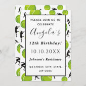 テニスプレーヤー＆ボール バースデーパーティー キッズ コーチ ファン 招待状 (正面/裏面)