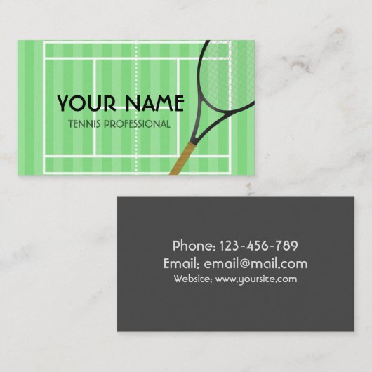 テニスプロフェッショナルコーチグラスコートアスレチックおもしろい 名刺 (正面/裏面)