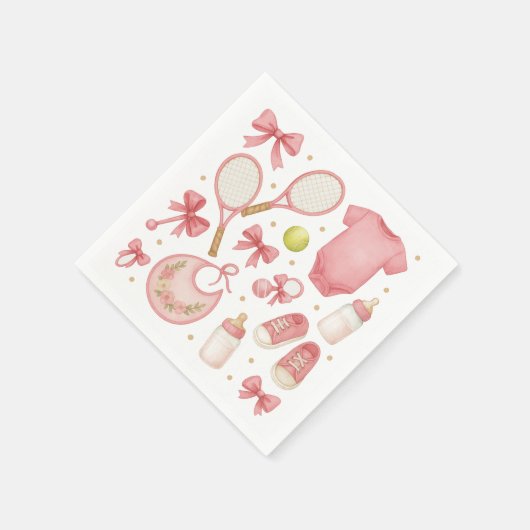 テニスベビーガールテーマラケット付き スタンダードカクテルナプキン (角)