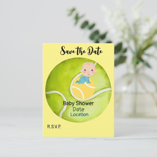 テニスベビーシャワーとベビー付きボール救デート ポストカード (スタンド正面)