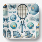 テニスベビーシャワー男の赤ちゃんブルー ペーパープレート (正面)