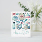 テニスベビーシャワー男の赤ちゃんブルー ポストカード (スタンド正面)