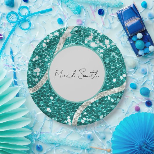 テニスボーイ赤ちゃんシャワーシークインテニスボール ペーパープレート (パーティー)