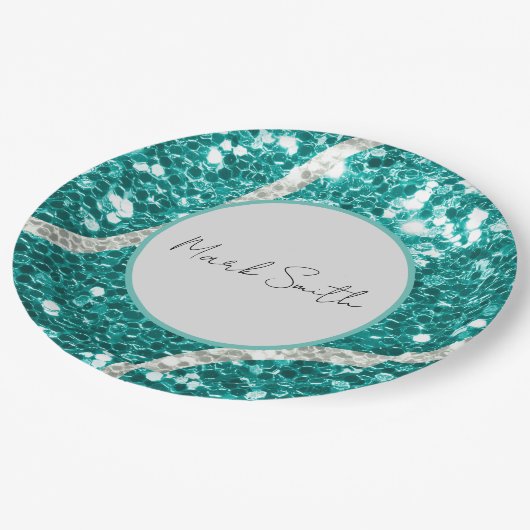 テニスボーイ赤ちゃんシャワーシークインテニスボール ペーパープレート (アングル)