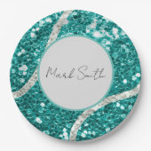 テニスボーイ赤ちゃんシャワーシークインテニスボール ペーパープレート (正面)