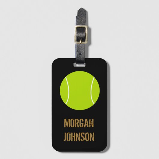 テニスボーパーソナライズされたル金ゴールドトラベルスポーツバグ ラゲッジタグ (正面縦)