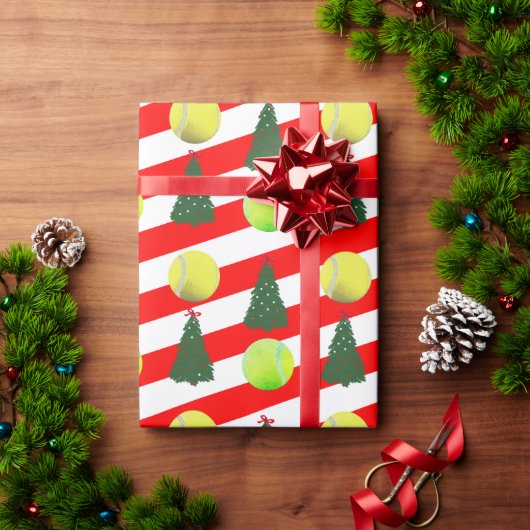 テニスボーモダンルクリスマスツリーレッドストライプボール ラッピングペーパー (クリスマスギフト)
