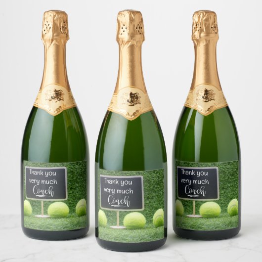 テニスボールありがとうコーチありがとう スパークリングワインラベル (ボトル)