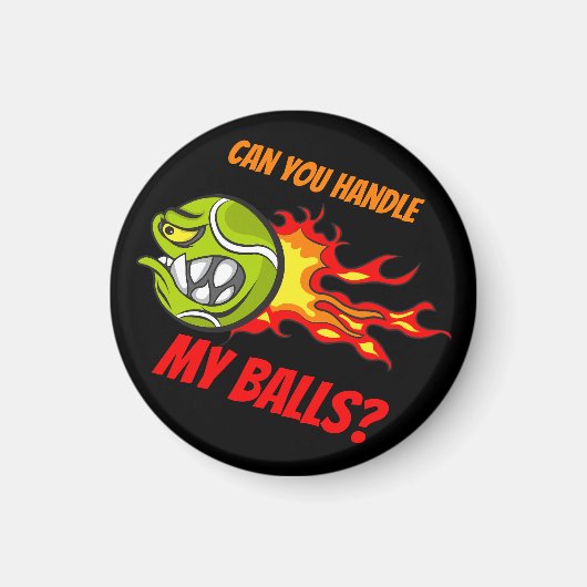 テニスボールおもしろいインフレイズ，スポーツ引用文，ブラック マグネット (正面)