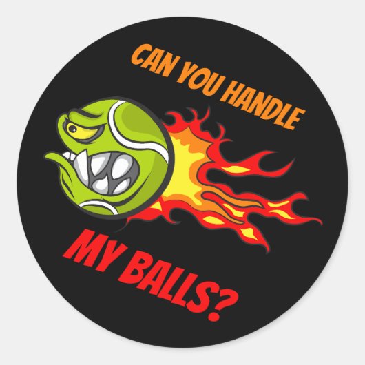 テニスボールおもしろいインフレイズ，スポーツ引用文，ブラック ラウンドシール (正面)