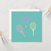 テニスボールがグリーンのパステルテニスラケット カード (正面/裏面インサイチュ)