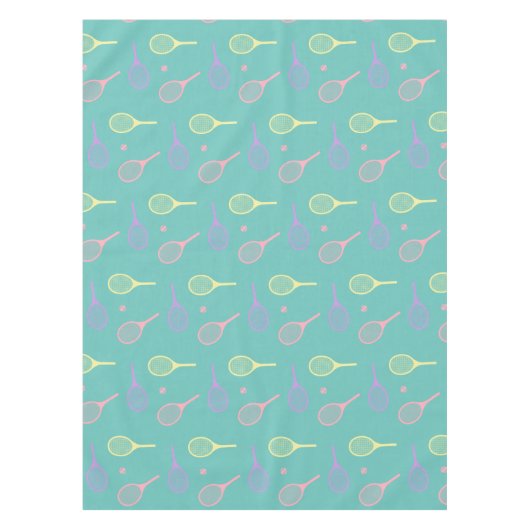 テニスボールがグリーンのパステルテニスラケット テーブルクロス (正面)