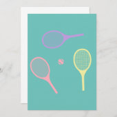 テニスボールがグリーンのパステルテニスラケット 招待状 (正面/裏面)