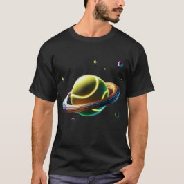 テニスボールとして土星の惑星、スポーティな宇宙デザイン Tシャツ