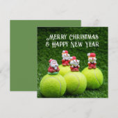 テニスボールとオーナメントホーとテニスクリスマス シーズンカード (正面/裏面)