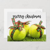 テニスボールとギフトカード付きテニスクリスマス ポストカード (正面/裏面)