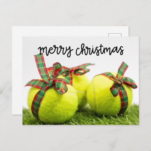 テニスボールとギフトカード付きテニスクリスマス ポストカード (正面/裏面)