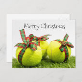 テニスボールとギフト付きテニスクリスマス ポストカード (正面/裏面)