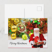 テニスボールとクリスマスデコレーション付きラケット ポストカード (正面/裏面)
