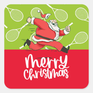 テニスボールとサンタでテニスのメリークリスマス スクエアシール
