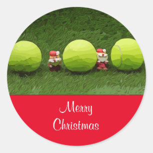 テニスボールとサンタでテニスのメリークリスマス ラウンドシール