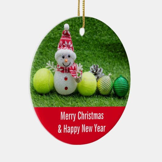 テニスボールとサンタクロースがクリスマス休暇に セラミックオーナメント (右)