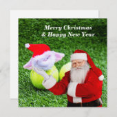 テニスボールとサンタクロースとテニスクリスマス シーズンカード (正面/裏面)