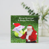 テニスボールとサンタクロースとテニスクリスマス シーズンカード (スタンド正面)