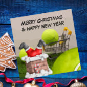 テニスボールとサンタクロースとテニスクリスマス シーズンカード