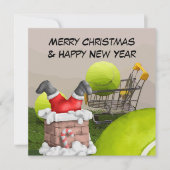テニスボールとサンタクロースとテニスクリスマス シーズンカード (正面)
