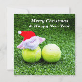 テニスボールとサンタクロースとテニスクリスマス シーズンカード (正面)
