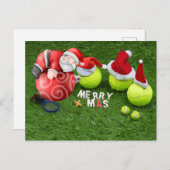 テニスボールとサンタクロースとテニスクリスマス シーズンポストカード (正面/裏面)