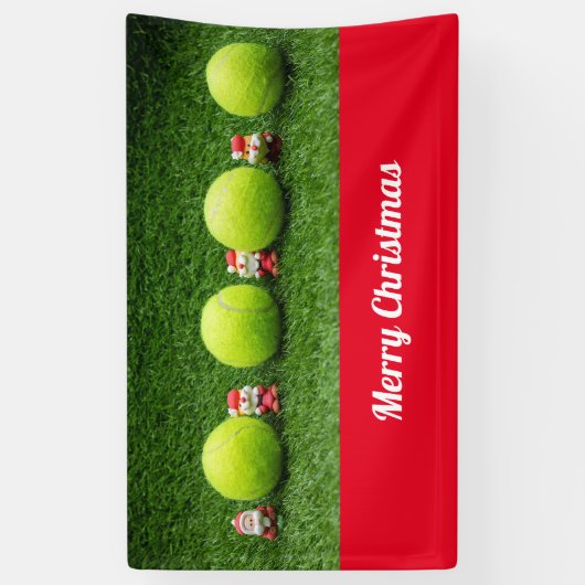 テニスボールとサンタクロースとテニスクリスマス 横断幕 (縦)