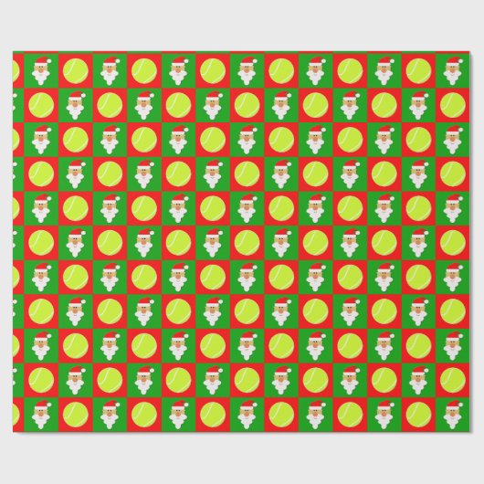 テニスボールとサンタクロースのテニスクリスマス ラッピングペーパー (フラット)