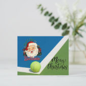 テニスボールとサンタハットホーとテニスクリスマス ポストカード (スタンド正面)
