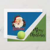 テニスボールとサンタハットホーとテニスクリスマス ポストカード (正面/裏面)